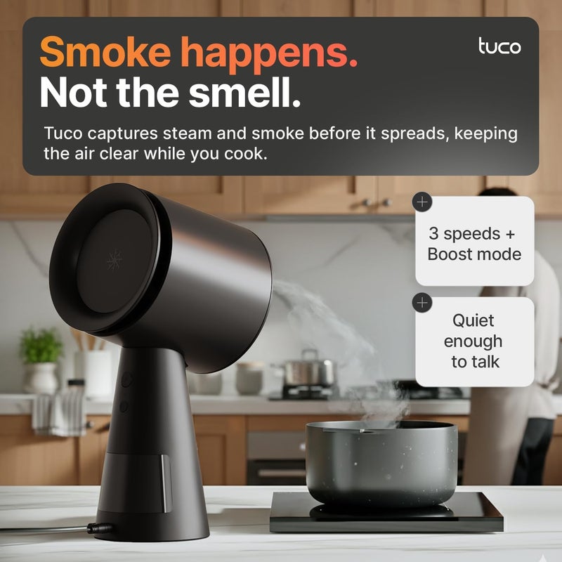 TuCo Portable Range Hood, Desktop Kitchen Exhaust Fan with 3 Speeds, Triple Filter Polymer, Aluminum & Carbon, Low Noise, Oil Collection Cup, Smoke Air Purifier for Indoor BBQ, Hot Pot and RV Kitchens - Image 4